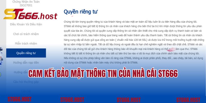 Cam kết bảo mật thông tin của nhà cái ST666